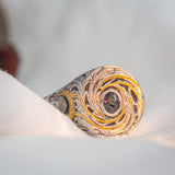 Daintree | "Cosmic Zen" | Hand-sculpted Platinum Signet with Natural Colour Change Alexandrite warm light front view