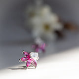 Kimberley | Sakura II - Deep Pink Sapphire & Lab Diamond Earrings Angled View
