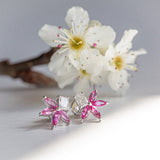 Kimberley | Sakura II - Deep Pink Sapphire & Lab Diamond Earrings Sunlight Front View