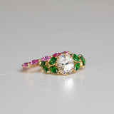 Kimberley | An Eternity of Pink - Natural Sapphires Ring stacking on top of engagement ring