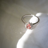 Kimberley | 'Pantai Merah' | Padparadscha Sapphire Halo Ring sunlight reflections view