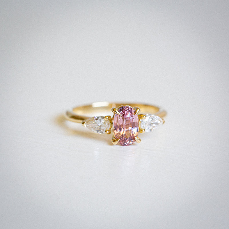 Kimberley | Lotus - Pastel Padparadscha Ceylon Sapphire & Diamonds Angled Front View