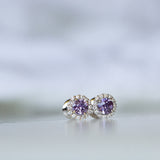 Kimberley | Halo Earrings - Purple Sapphires & Lab Diamonds Front View
