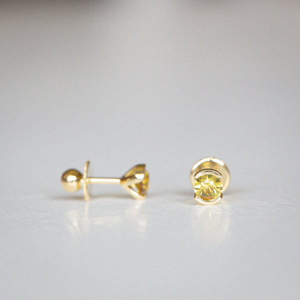 Byron Bay | Heart of the Sun Studs - Yellow Sapphires Front View