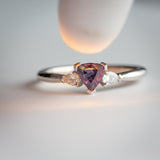Daintree | "Urals I" | Natural Russian Alexandrite & Diamond Trilogy Ring closeup colour change to red