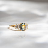 Daintree | Teal Green Sapphire & Diamonds Art Deco Ring side view