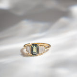 Daintree | Teal Green Sapphire & Diamonds Art Deco Ring top view