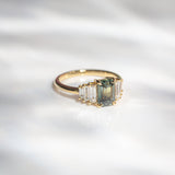 Daintree | Teal Green Sapphire & Diamonds Art Deco Ring top side view