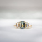 Daintree | Teal Green Sapphire & Diamonds Art Deco Ring front view