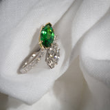 Daintree | Flutter | Toi et Moi - Natural GIA Diamond & Vivid Emerald Green Tsavorite Ring bottom up view