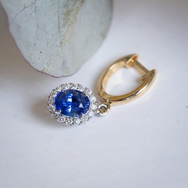 Indian Ocean | Azure - Cornflower Blue Ceylon Sapphires & Diamonds Earrings Side View