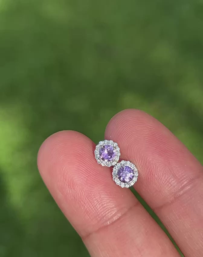 Kimberley | Halo Earrings - Purple Sapphires & Lab Diamonds Video