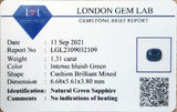 1.31Ct Intense Blue Green Teal Sapphire  Cushion Shape lab certificate