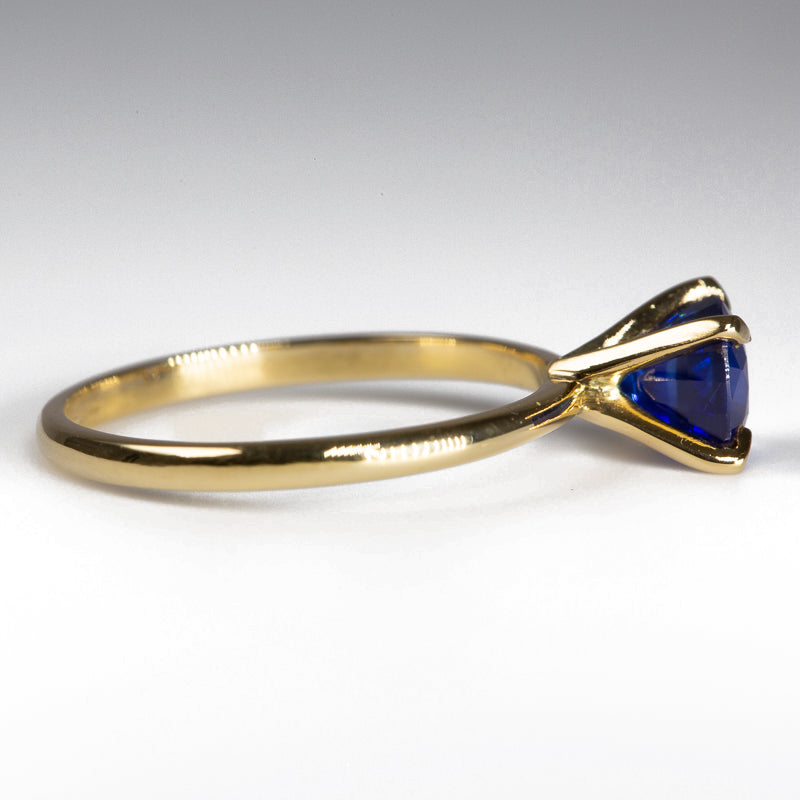 Solitaire Cushion Royal Blue Sapphire Ring - side view
