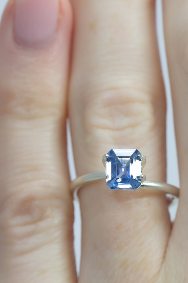 1.43Ct Light Blue Ceylon Sapphire | Emerald Shape on finger