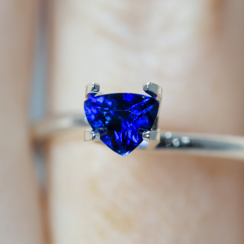 0.63Ct Royal Blue Ceylon Sapphire | Trillion Shape closeup 2