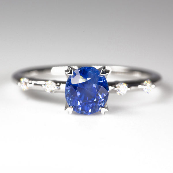 cornflower Blue Sapphire & Diamonds Ring - front view