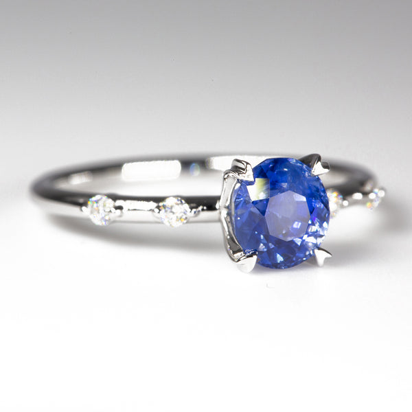 cornflower Blue Sapphire & Diamonds Ring - angle view