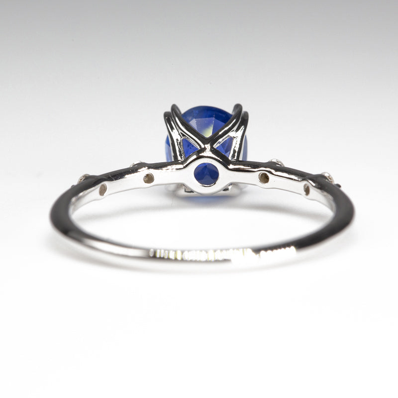 cornflower Blue Sapphire & Diamonds Ring - back view