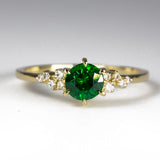 Emerald Green Tsavorite & Diamonds Ring - front view