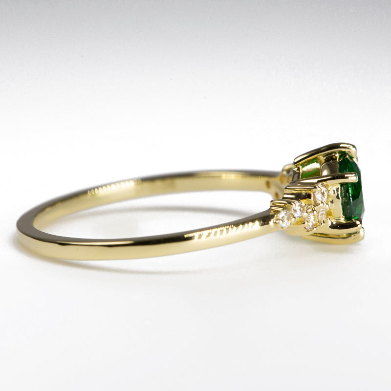 Emerald Green Tsavorite & Diamonds Ring  - side view
