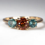 Orange & Blue-Green Teal Sapphires Ring - front view
