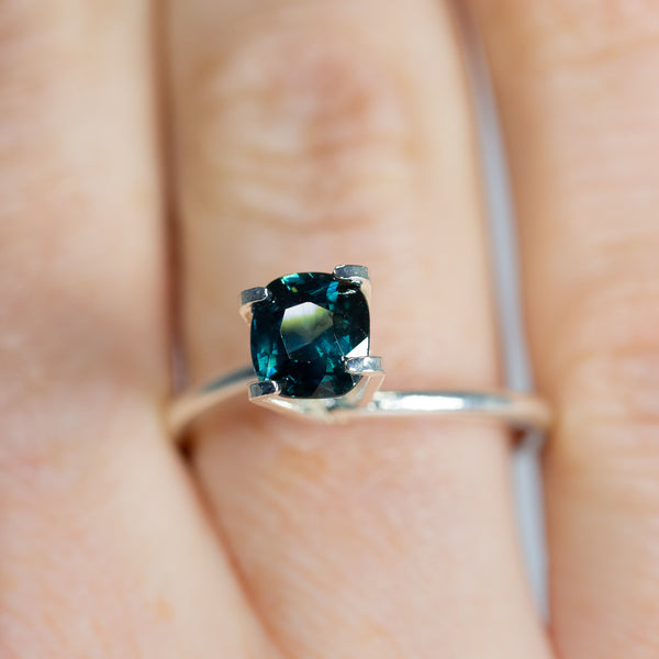 Close up of 1.29Ct Blue Green Teal Sapphire | Cushion Shape from Madagascar