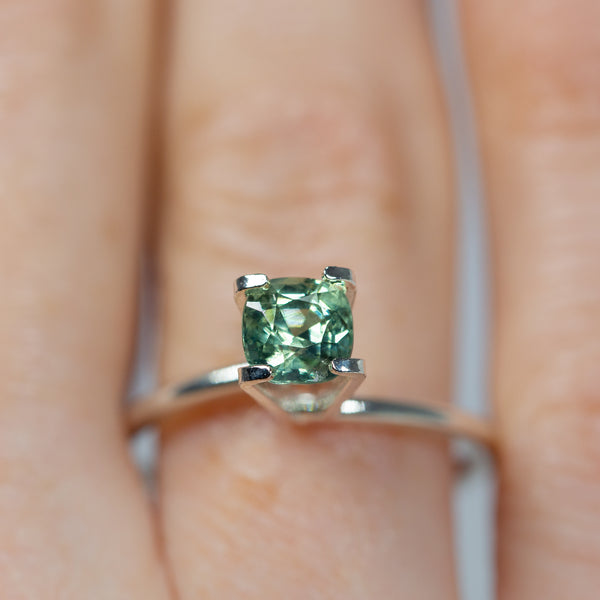Close up of Lustrous 1.03Ct Blue Green Teal Sapphire | Cushion Shape from Madagascar
