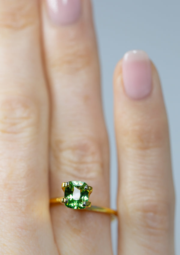 Lustrous 1.12Ct Mint Green Tsavorite | Emerald Shape from Kenya on ring finger