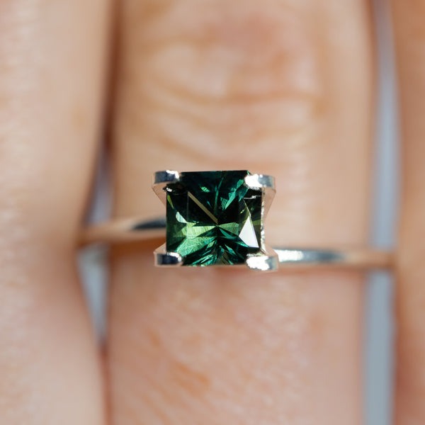 Close up of Magical 1.12Ct Blue Green Teal Sapphire | Emerald Shape from Madagascar