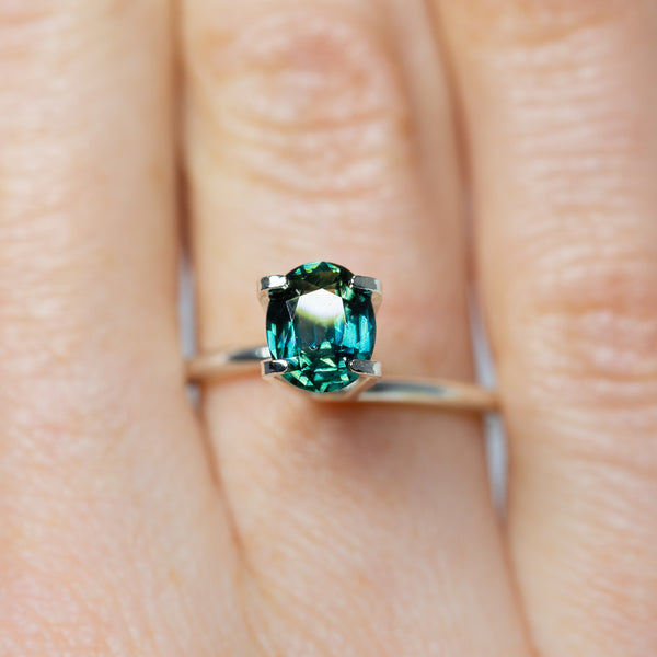 Close up of beautiful 1.31Ct Blue Green Teal Sapphire | Oval Shape from Madagascar