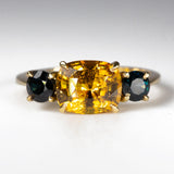  Golden Yellow Sapphire and dark spinel ring - front view
