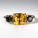 Golden Yellow Sapphire and dark spinel ring - front view