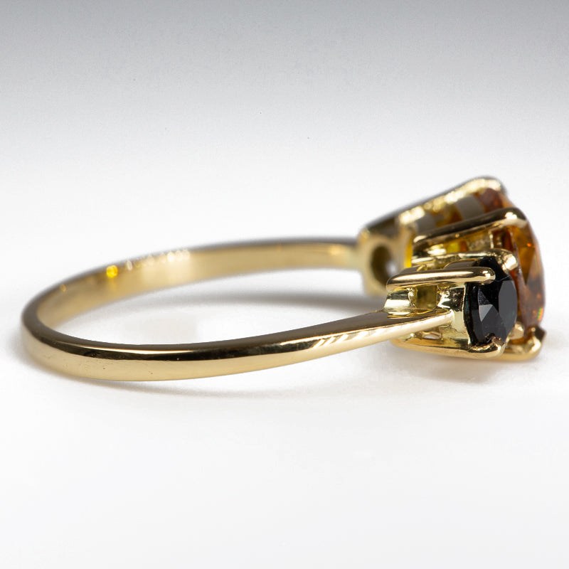  Golden Yellow Sapphire and dark spinel ring  - side view