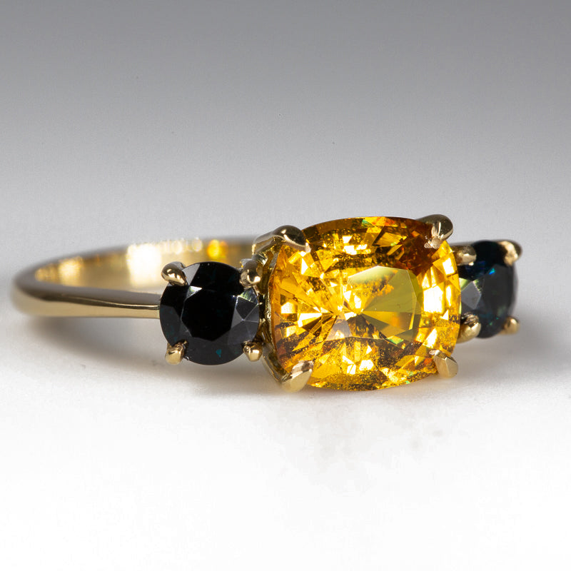  Golden Yellow Sapphire and dark spinel ring  - angle view