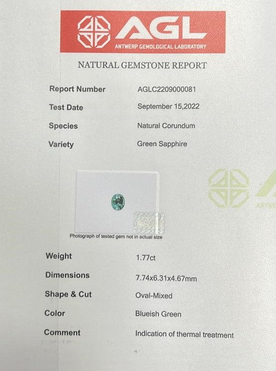 1.77Ct Blue Green Teal Madagascan Sapphire | Oval Shape certificate