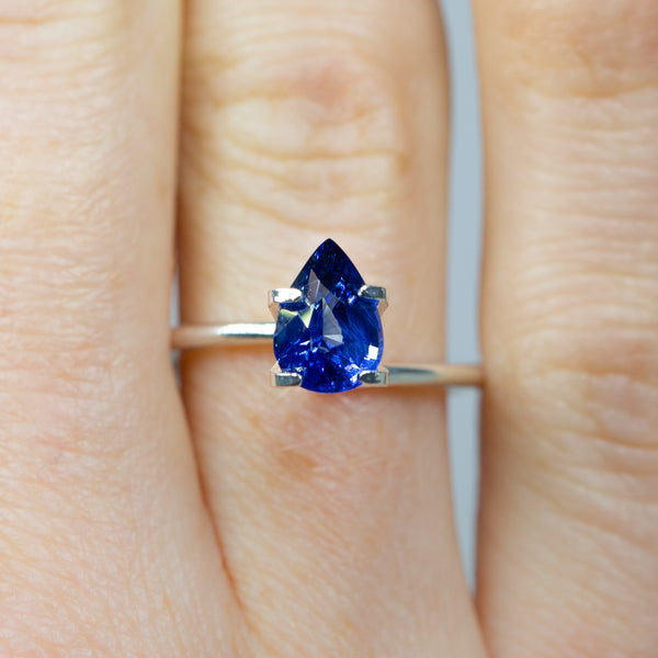 Velvety 1.77Ct Royal Blue Sapphire  Pear Shape from Sri Lanka on finger