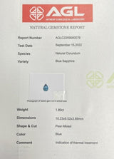 1.89Ct Blue-Green Teal Madagascan Sapphire | Pear Shape certificate