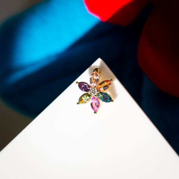 Sunrise | Rainbow - Multi-colour Marquise Sapphires & Diamond 18K YG Pendantfront view