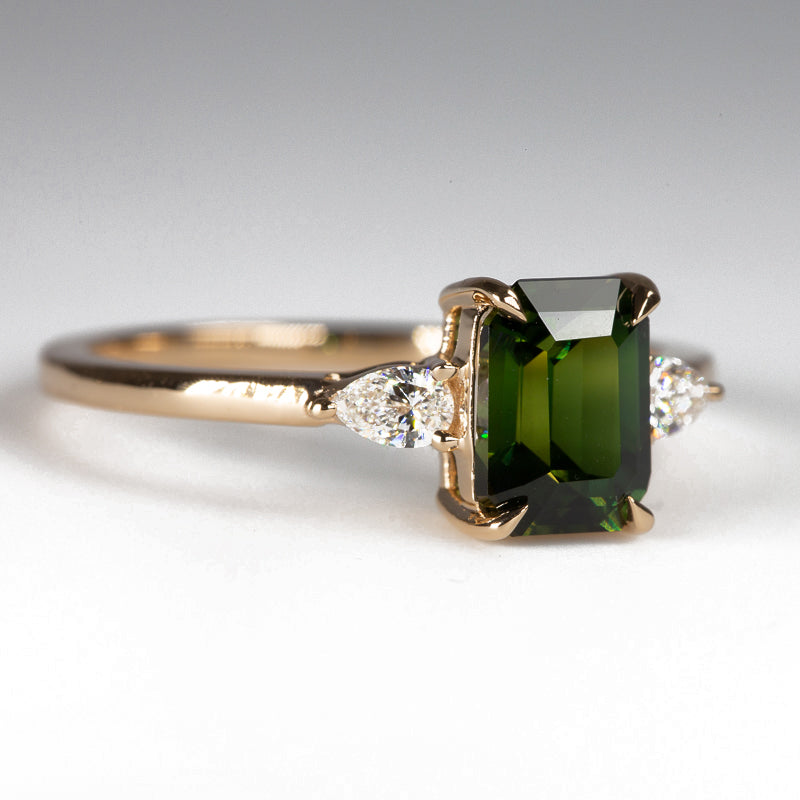 Forest Green Teal Sapphire & Pear Diamonds  - angled view