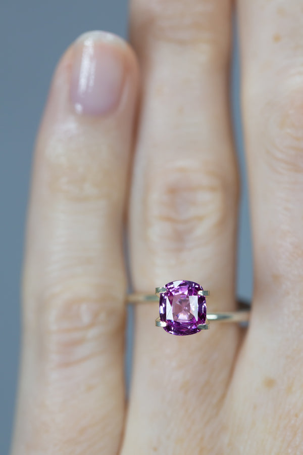 2Ct Pink Ceylon Sapphire | Cushion Shape on ring finger