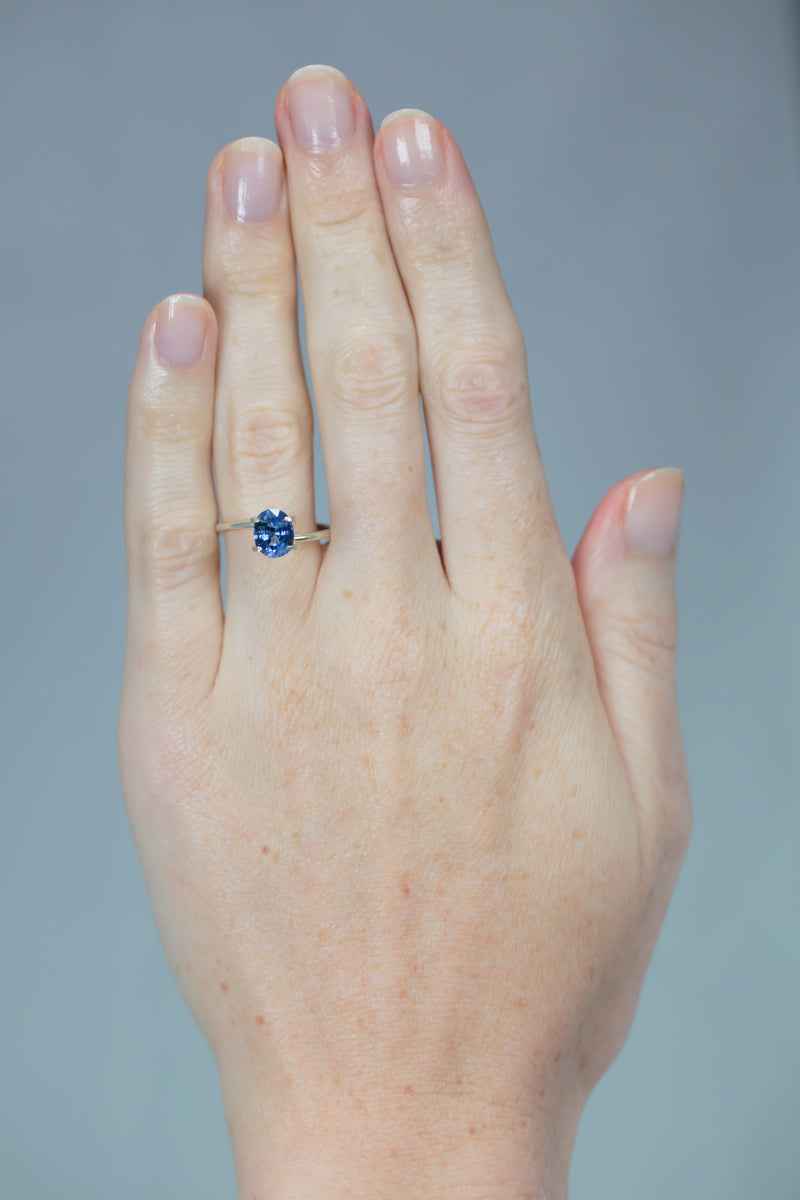 2.2Ct Gentle Blue Ceylon Sapphire | Oval Shape on hand