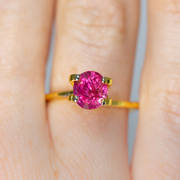 2.03Ct Hot Pink Sapphire | Oval Shape from Sri Lanka in ring finger