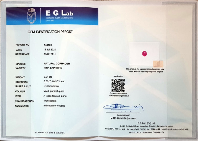 3.04Ct Vivid Fuchsia Hot Pink Sapphire  Oval Shape lab certificate