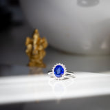 Princess Ring - Vivid Royal Blue 2.6Ct Ceylon Sapphire & Diamonds - direct sunlight