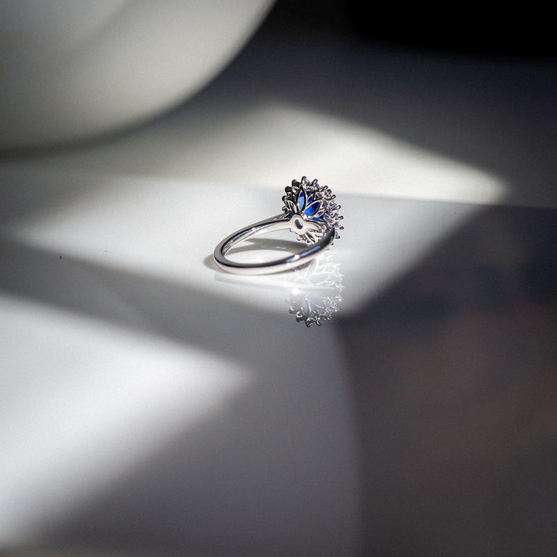Princess Ring - Vivid Royal Blue 2.6Ct Ceylon Sapphire & Diamonds - back