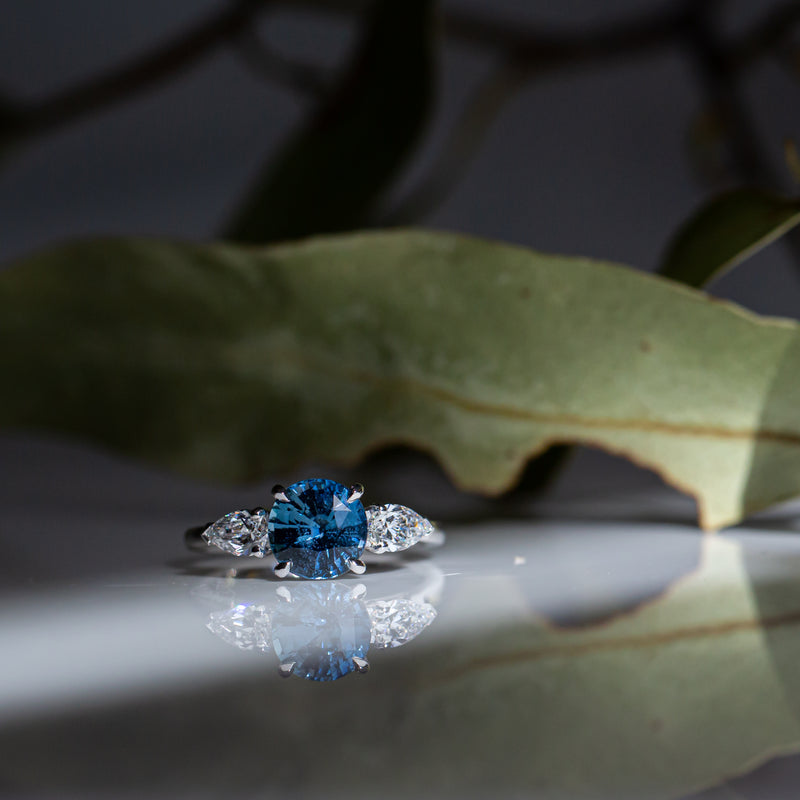 Daintree | Ocean Waves - Madagascan Blue Teal Sapphire & Lab Diamonds indoor sunlight