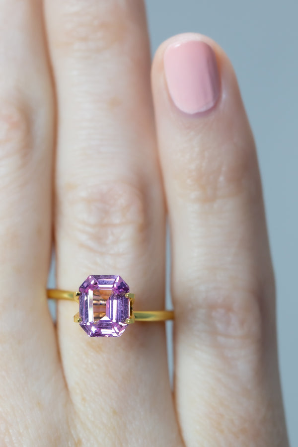 2.54Ct Vivid Pink Sapphire | Emerald Shape on finger