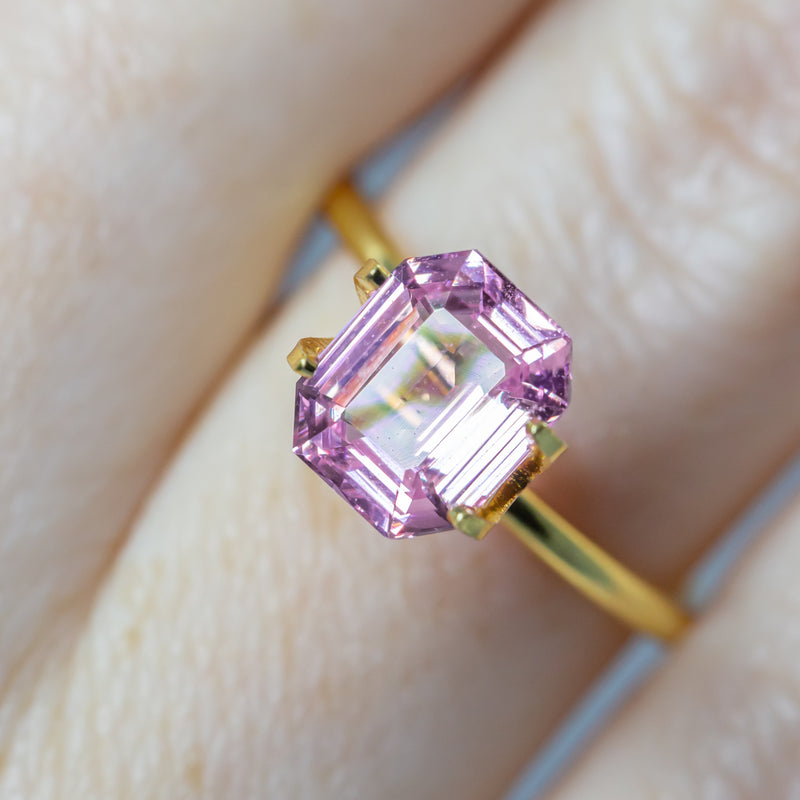 2.54Ct Vivid Pink Sapphire | Emerald Shape closeup angle