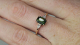 Video of  Forest Green Teal Sapphire & Pear Diamonds Ring on finger